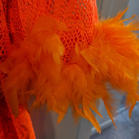 NWT Zelie for She feather trimmed, orange lace/crochet duster Fit Large to 4X - Picture 5 of 6